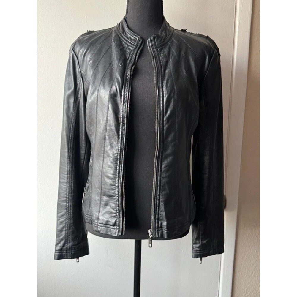 Women's vegan Leather Zip-Up Moto Biker Jacket Sz S For Parts or DIY